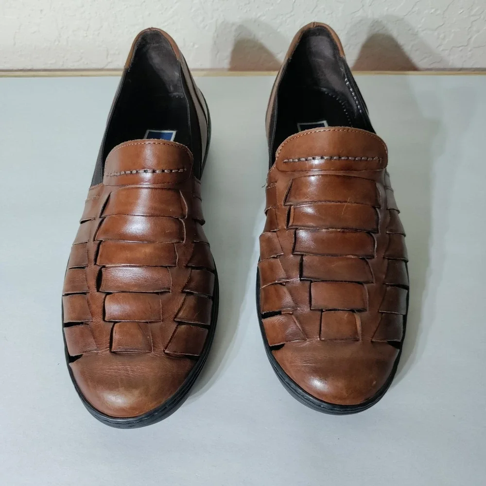 Bragano By Cole Haan Brown Woven Leather Huarache Slip On Loafers Shoes Size 9